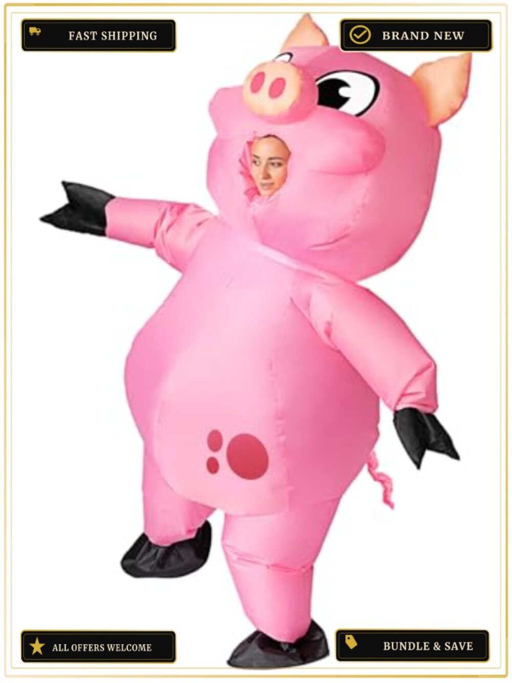 Inflatable Pig Costume Adult Blow Up Full Body Suit for Halloween Party